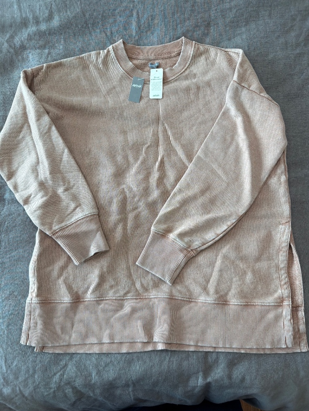 Aerie Oversized Crewneck Sweatshirt Blush Beige XS NWT